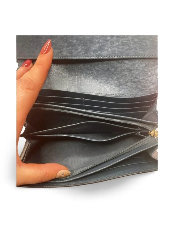 Furla Dark Gray Leather Continental Wallet Snap Closure Textured Minimalist - Picture 10 of 16